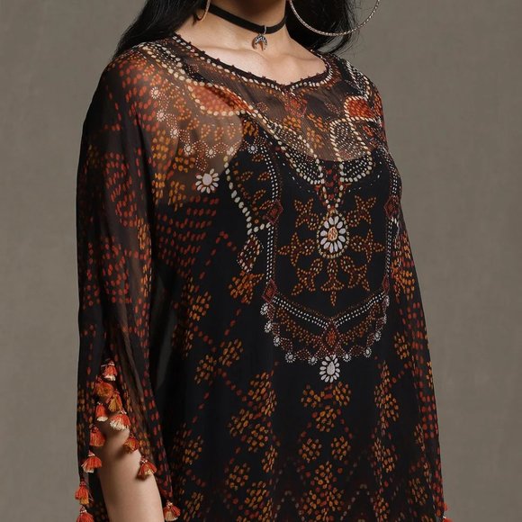 Ritu Kumar Designer Black Sheer Long Kaftan Tunic Dress - Picture 3 of 12